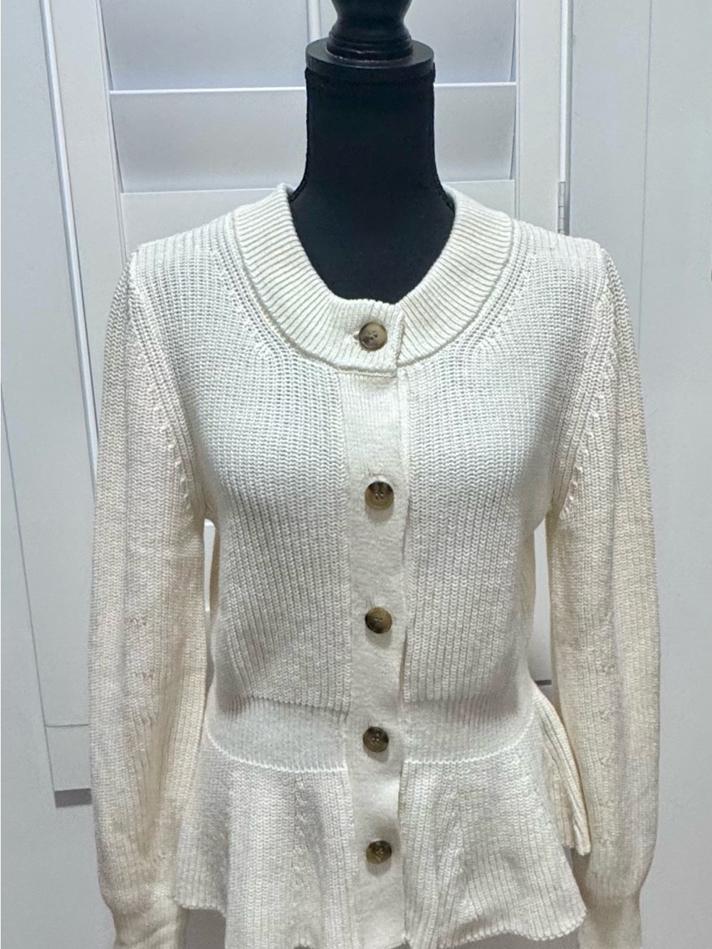 41 Hawthorn Cream Button-Front Peplum Cardigan